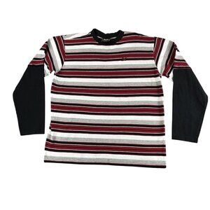 VTG Drunk Monkey Mens Large Red Striped Long Sleeve Shirt Y2K Streetwear Hip Hop